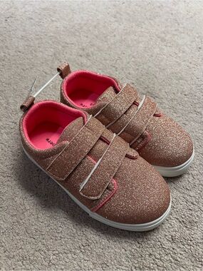 NWT Gerber Girls Size 12 Glitter Velcro Sneaker Rose Gold Pink